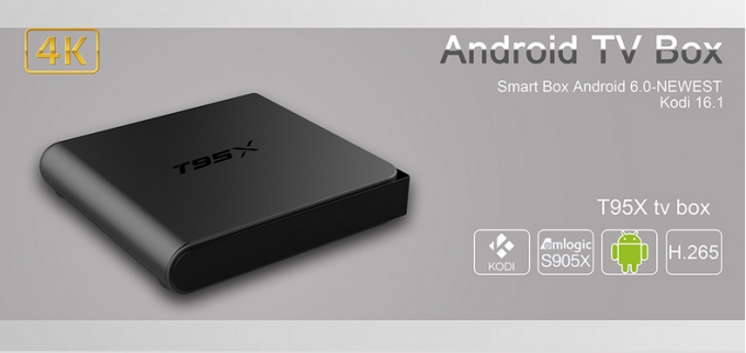 A caixa da tevê do plástico T95x Amlogic Android adiciona - a cor preta instalada Ons